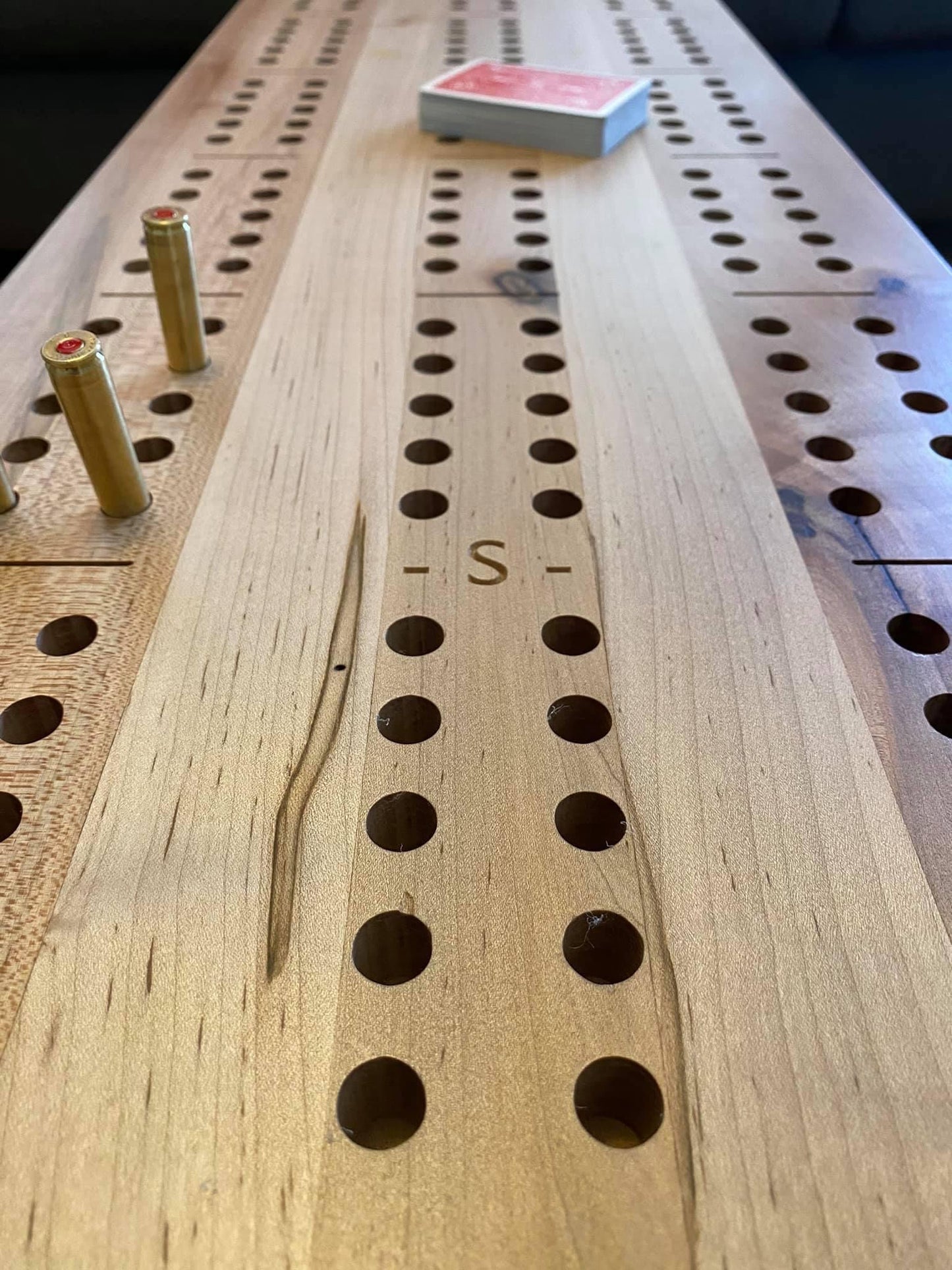 Big Cribbage Board with Rifle Shell Pegs